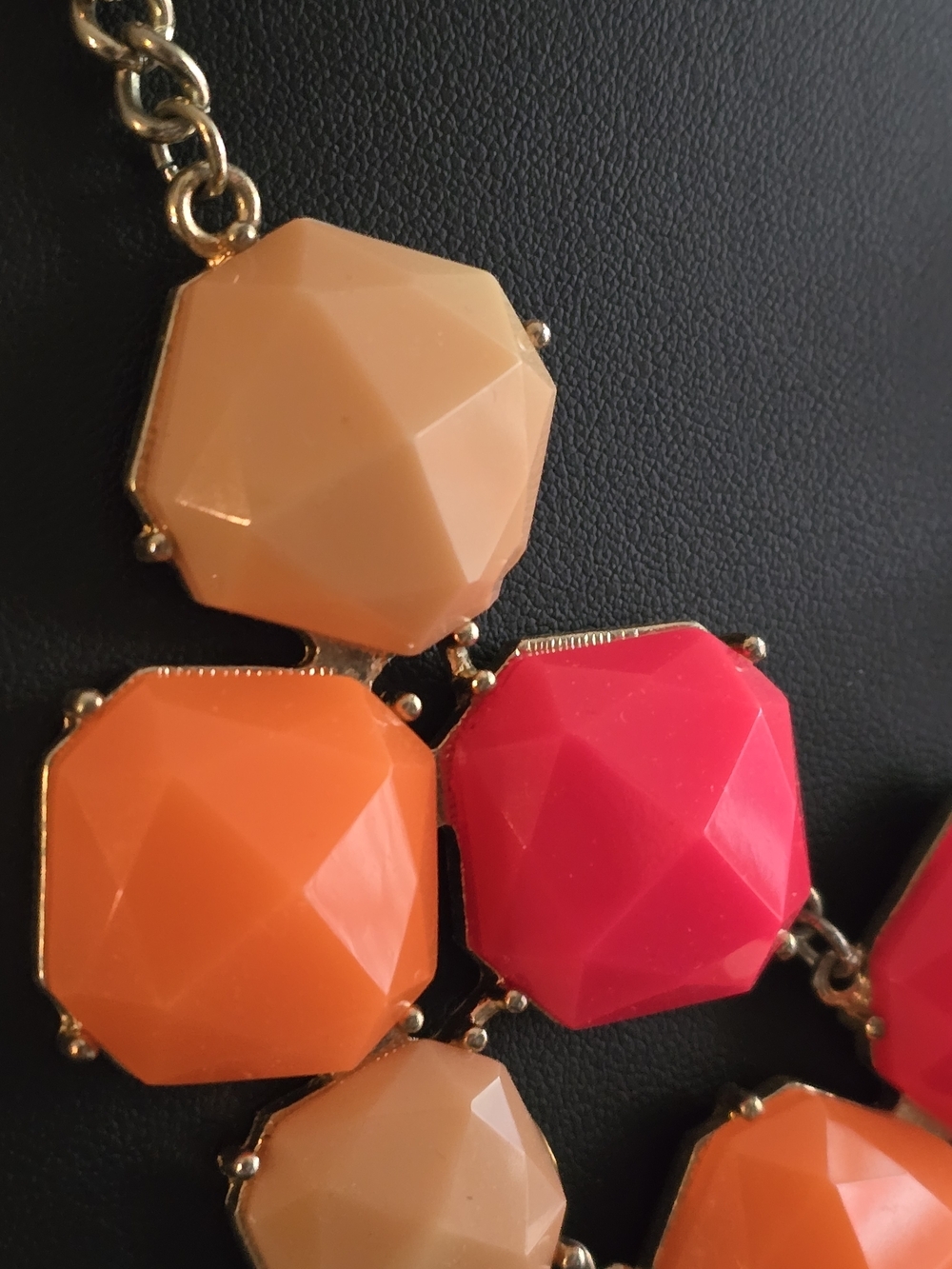 Statement Geometric Bib Necklace - Pink, Orange, Cream - Picture 4 of 7